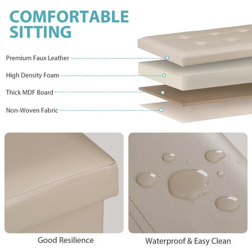 Segawe 30" Folding Storage Ottoman Footstools with Cover for Living Room Bedroom Beige