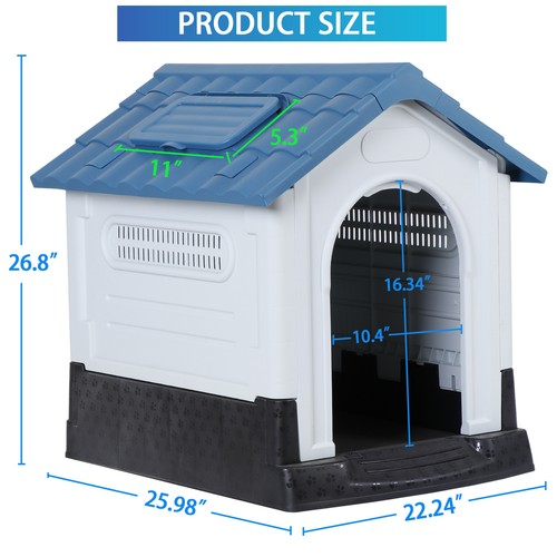 Segawe Plastic Dog House Outdoor Indoor Doghouse Puppy Shelter with Adjustable Skylight