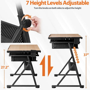 Segawe Drafting Drawing Table Tabletop Adjustable Height with Charge Outlet Natural