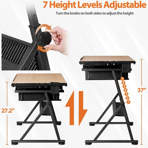 Segawe Drafting Drawing Table Tabletop Adjustable Height with Charge Outlet Natural