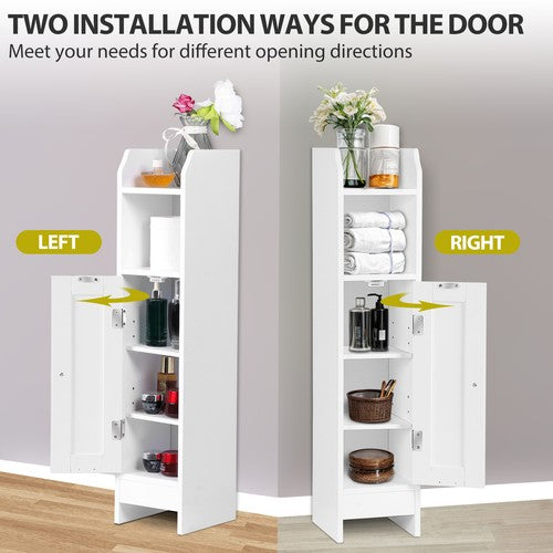 Segawe Narrow Bathroom Storage Corner Floor Toilet Cabinet w/ Door & Adjustable Shelves