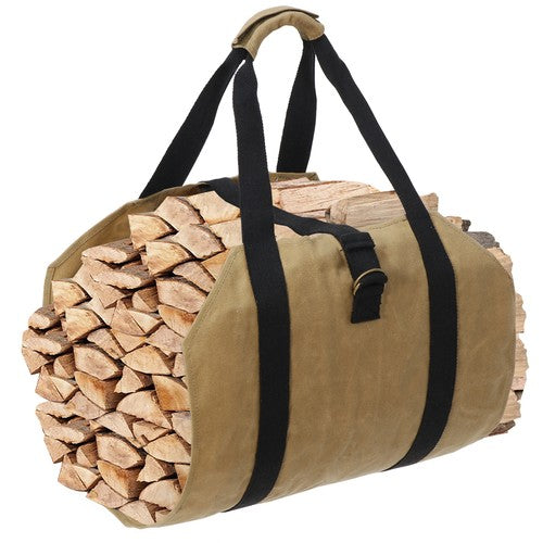 Segawe Firewood Log Carrier Bag Waxed Canvas Outdoor Log Tote Bags Camping with Strap