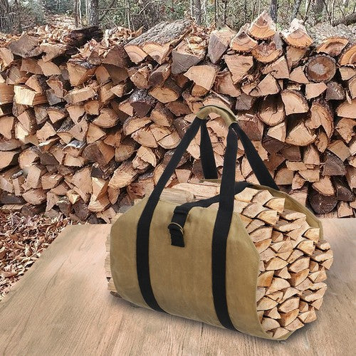 Segawe Firewood Log Carrier Bag Waxed Canvas Outdoor Log Tote Bags Camping with Strap