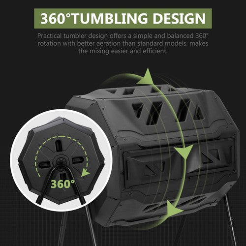 Segawe Chambers Composting Tumbler 43 Gallon Dual Outdoor Gardening Large Compost Bin