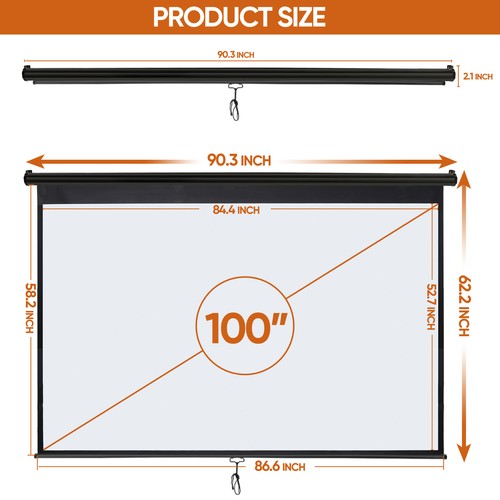 Segawe Black Projector Screen Pull Down 16:10 Foldable Wall Mount HD Projection Screen