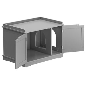 Segawe Cat Washroom Storage Bench Litter Box Cover with Sturdy Wooden Gray
