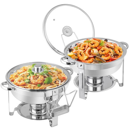 Segawe 2 PCS 5 Qt Stainless Steel Round Chafing Dishes Buffet Warmer Set with Lid