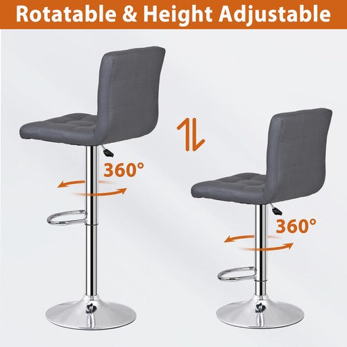 Segawe Set of 2 Adjustable Bar Stools PU Leather Modern Dinning Chair with Back Gray