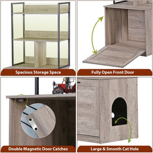 Segawe 50" Cat Litter Box Enclosure w/ Shelves 2-in-1 Hidden Litter Box Furniture Grey