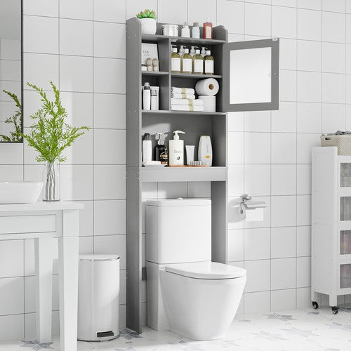 Segawe Over The Toilet Bath Storage Shelf Cabinet Bathroom w/Adjustable Shelves Gray