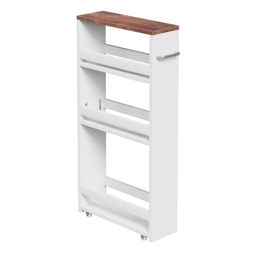 Segawe 4 Tier White Slim Storage Cart w/ Handle Slide Out Storage Rolling Utility Cart