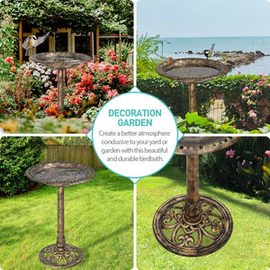 Segawe 28" Height Pedestal Bird Bath Outdoor Garden Decor Vintage Yard Birdbath Bronze