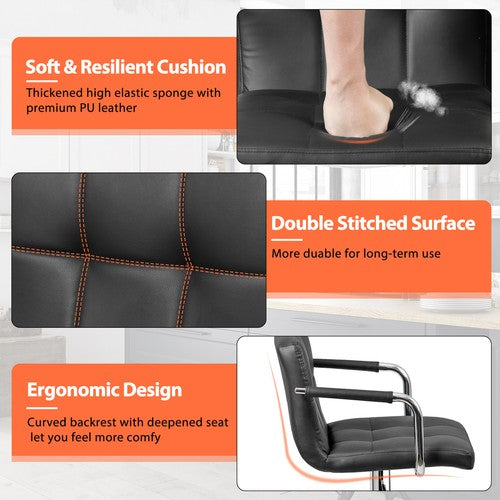 Segawe 2PCS Adjustable Bar Stools PU Leather Modern Dinning Chair with Armrest Black