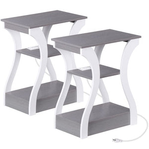 Segawe 2X 3 Tier End Table Small Bedside Table Nightstand for Bedroom Living Room Gray