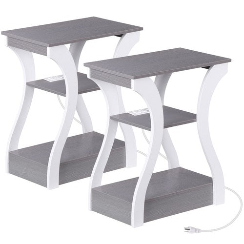 Segawe 2X 3 Tier End Table Small Bedside Table Nightstand for Bedroom Living Room Gray