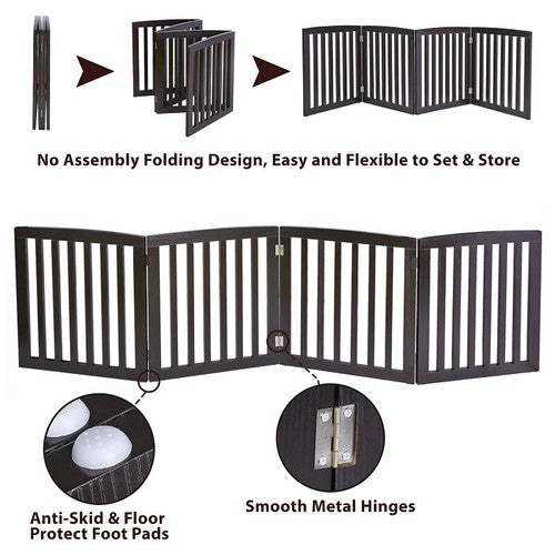 Segawe Dog Gate Indoor Freestanding 4 Panel 24" Pet Gate Foldable Dog Fence for Stairs