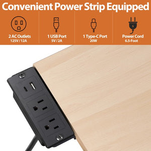 Segawe Drafting Drawing Table Tabletop Adjustable Height with Charge Outlet Natural