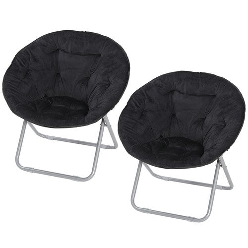 Segawe Set of 2 Faux Fur Saucer Chairs Folding Soft Lounge Moon Chairs for Living Room