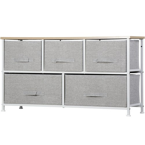 Segawe White 5 Drawer Fabric Dresser Storage Tower Closet Organizer Unit for Bedroom