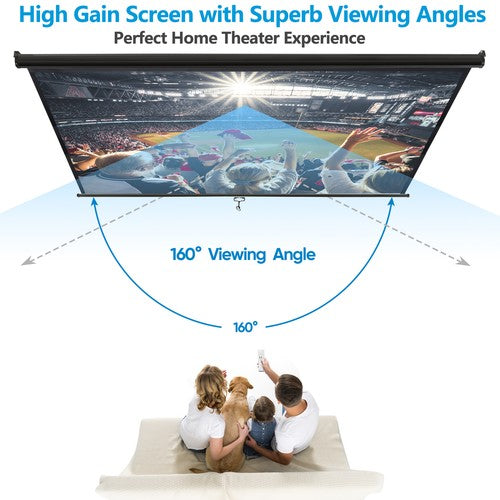 Segawe 120'' Projector Screen Projection Screen Manual Pull Down HD 1:1 Format Black