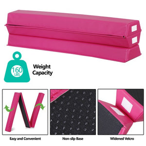 Segawe 9ft Pink Extra Firm Vinyl Balance Beam Folding Gymnastics Beam Tumbling Home