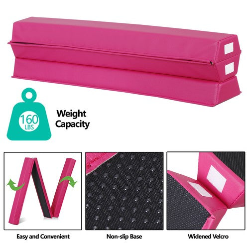 Segawe 9ft Pink Extra Firm Vinyl Balance Beam Folding Gymnastics Beam Tumbling Home