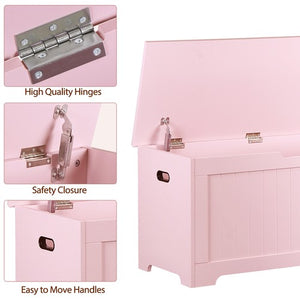 Segawe 39.4" Storage Chest Wooden Storage Bench Lift Top Toy Box w/2 Safety Hinges Pink