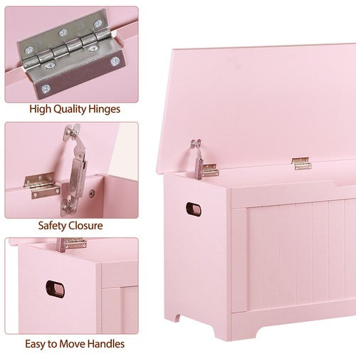 Segawe 39.4" Storage Chest Wooden Storage Bench Lift Top Toy Box w/2 Safety Hinges Pink