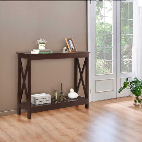 Segawe Console Table Entryway Table Narrow Sofa Side Table with 2-Tier Shelves Brown