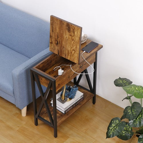 Segawe 24'' Side Table with USB Ports and Outlets X-Design Narrow Sofa Side Table Home