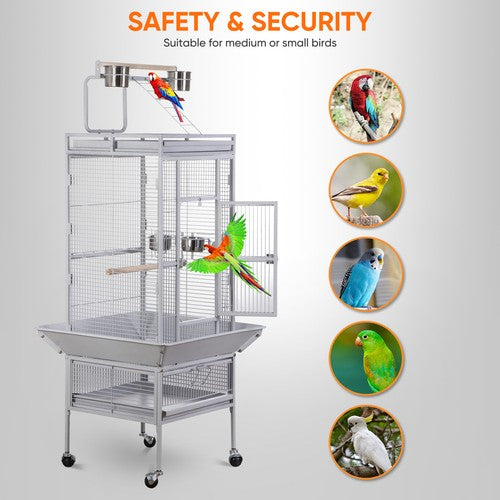 Segawe 61" Large Bird Cage Playtop Parrot Cage Cockatiel Cockatoo w/Rolling Stand White