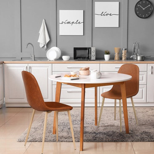 Segawe 2PCS Dining Chairs PU Leather Seat Back Metal Legs for Kitchen Dinning Room