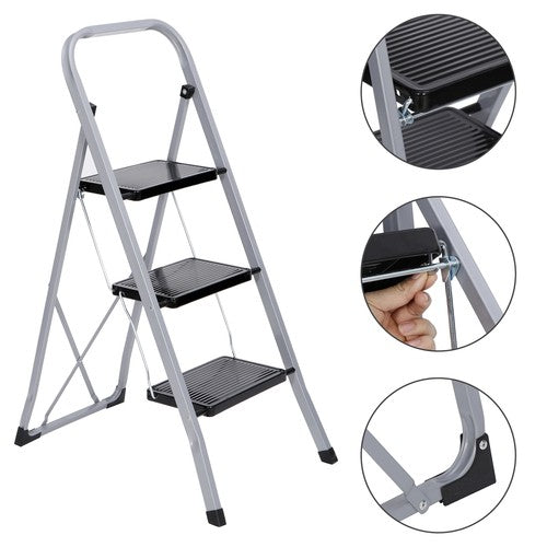 Segawe Folding 3 Step Ladder w/ Convenient Handgrip Portable Step Stool Anti-Slip Pedal