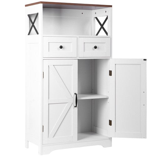 Segawe White Floor Cabinet Farmhouse Storage Cabinet with Doors and Drawer Freestanding