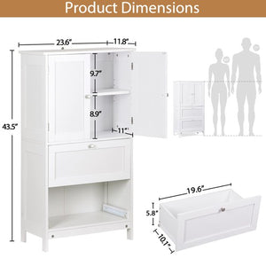 Segawe Bathroom Floor Storage Cabinet w/ 2 Drawers & 2 Doors Adjustable Shelf White