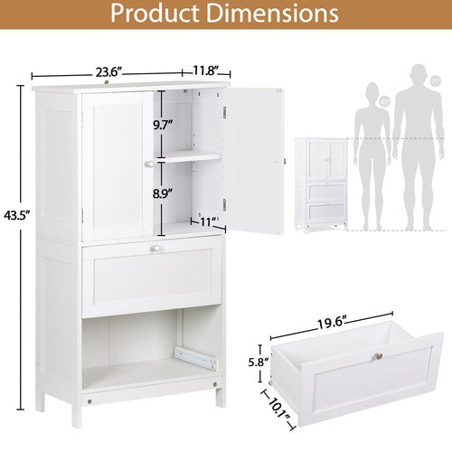 Segawe Bathroom Floor Storage Cabinet w/ 2 Drawers & 2 Doors Adjustable Shelf White