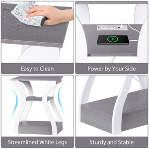 Segawe 2X 3 Tier End Table Small Bedside Table Nightstand for Bedroom Living Room Gray