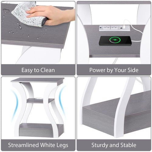 Segawe 2X 3 Tier End Table Small Bedside Table Nightstand for Bedroom Living Room Gray