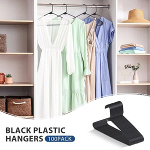 Segawe 100PCS Non-Slip Clothes Hangers Durable Plastic Hangers for Skirt Suit Black