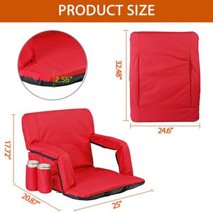 Segawe 2X Reclining Stadium Seat for Bleachers Padded Backrest Adjustable Armrests Red