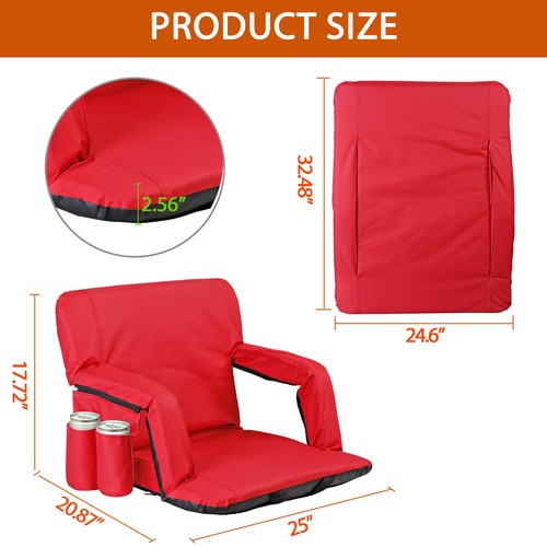 Segawe 2X Reclining Stadium Seat for Bleachers Padded Backrest Adjustable Armrests Red