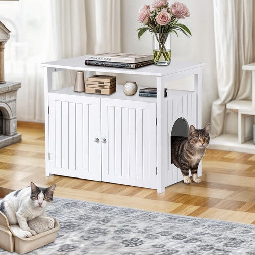 Segawe Cat Litter Box Enclosure Large Hidden Litter Box Side Table w/ Storage Shelf