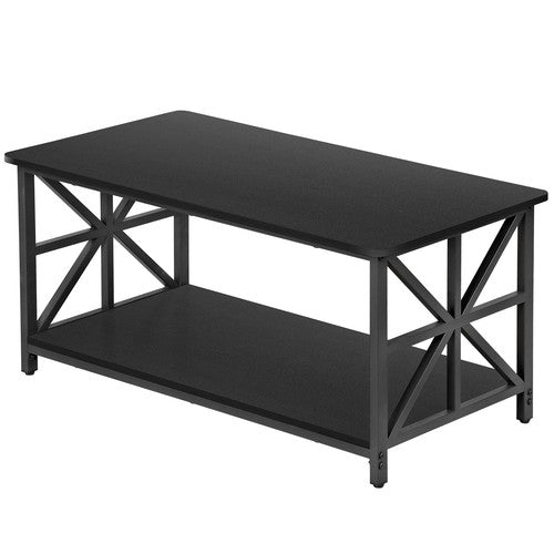 Segawe Coffee Table for Living Room Rectangular Center Table with 2 Storage Shelf Black