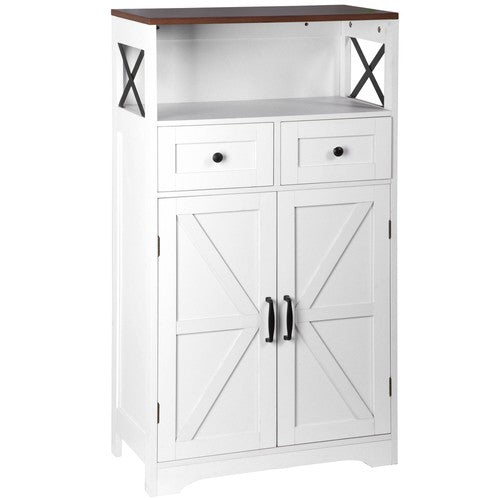 Segawe White Floor Cabinet Farmhouse Storage Cabinet with Doors and Drawer Freestanding