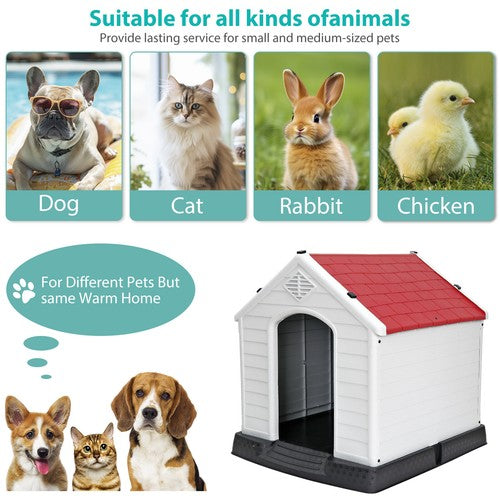 Segawe Large Plastic Dog House Indoor Outdoor Dog Kennel Puppy Shelter w/Air Vents Red