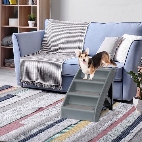 Segawe Dog Stairs Foldable 4 Steps Pet Dog Step for High Bed Indoor Outdoor Dark Grey