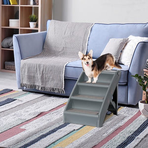 Segawe Dog Stairs Foldable 4 Steps Pet Dog Step for High Bed Indoor Outdoor Dark Grey