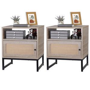 Segawe Rattan Nightstand Set of 2 End Table with Storage for Bedroom or Living Room Oak