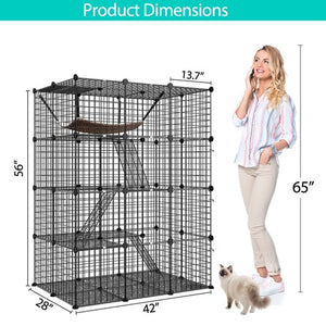 Segawe 4-Tier Cat Cage Indoor Cat Enclosures DIY Detachable Metal Cat Kennel w/Hammock