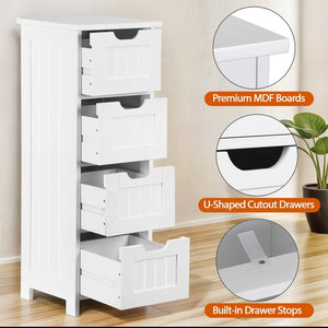 Segawe Bathroom Floor Cabinet with 4 Drawers Sturdy Storage Organizer Cabinet White